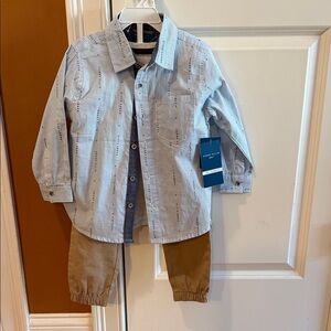 Perry Ellis 3PC Jogger Set Blue and Tan Kids Matching Set